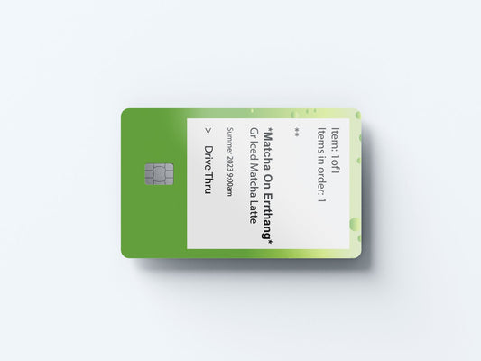 Watercolor iced matcha latte design | credit card sticker | small chip | credit card skin for nursery and home wall decor.