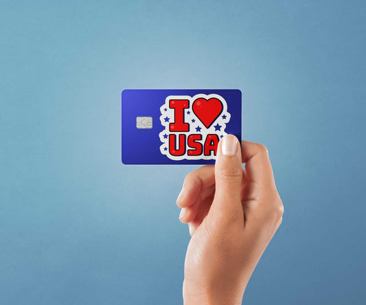 Watercolor i heart usa design | credit card sticker | small chip | credit card skin for nursery and home wall decor.