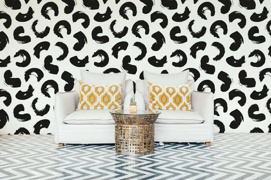 Black Brush Abstract Wallpaper | Removable Peel and Stick | Self-Adhesive Wall Decor #141