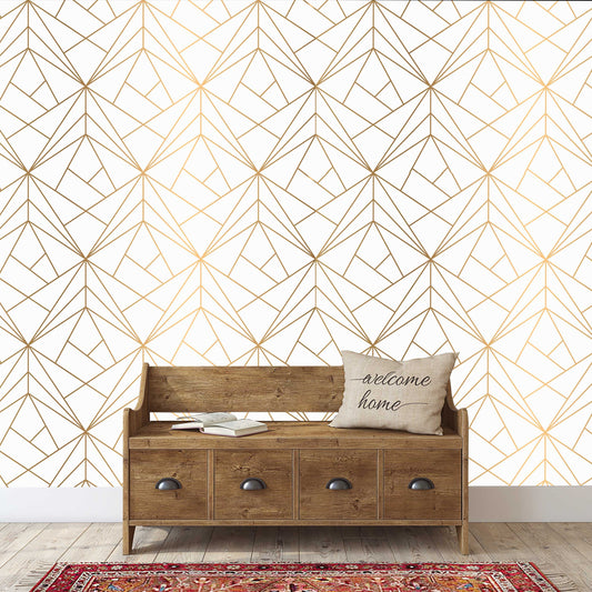 Gold Geometric Triangles, Self adhesive removable wallpaper, Peel and stick, Golden walls, Minimalist gold wall decor