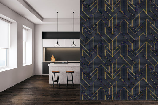 Gold and Navy Blue Geometric Wallpaper,Peel and stick, Temporary wallpaper, Self adhesive wall fabric, Minimalistic, Modern wall art