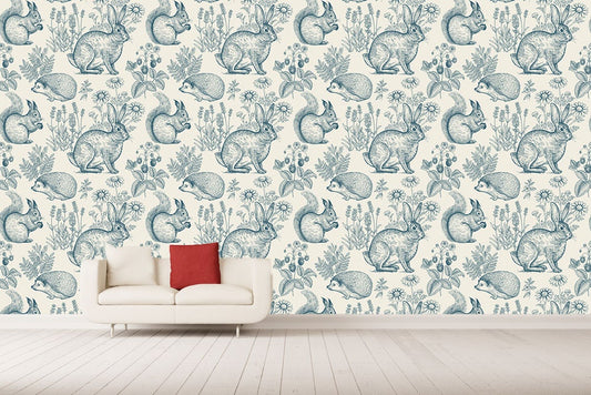Watercolor woodland self adhesive removable wallpaper for nursery and home wall decor.