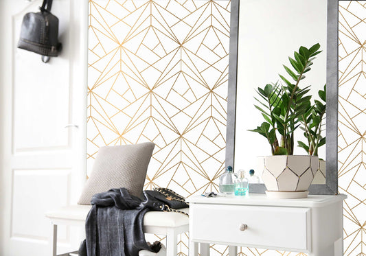 Gold Geometric Triangles, Self adhesive removable wallpaper, Peel and stick, Golden walls, Minimalist gold wall decor