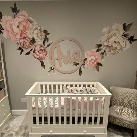 Watercolor peony wall decal - large self adhesive wallpaper - floral wallpaper mural - peel and stick wall decals for nursery and home wall decor.