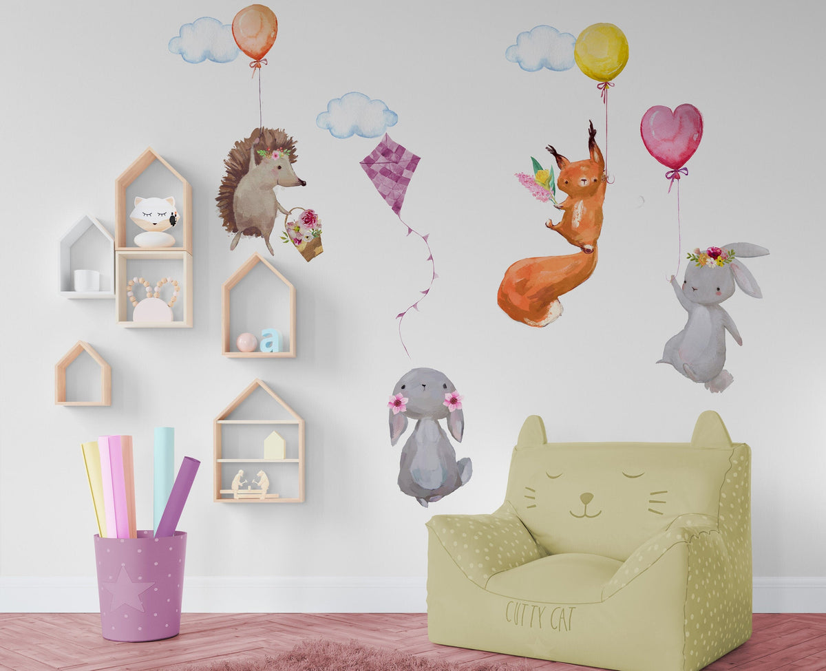 Cute Flying Animals and Balloons Wall Stickers - Unique Wall Decal by Wonderwallsboutique