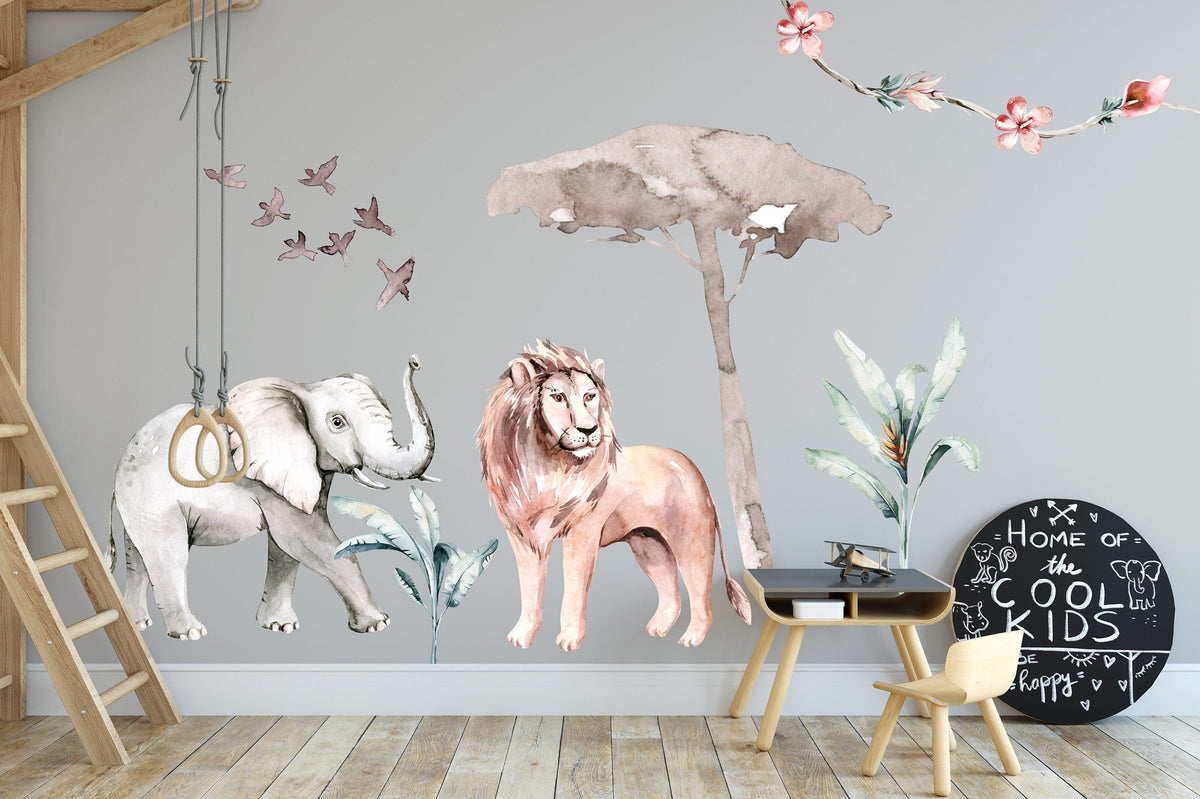 Elephant Savanna Wall Stickers - Unique Wall Decal by Wonderwallsboutique