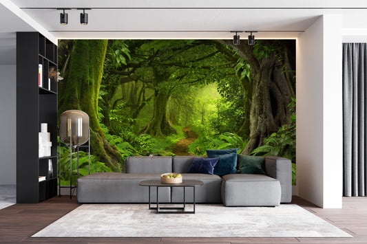 Watercolor fantasy enchanted magical forest - large wall mural ... for nursery and home wall decor.