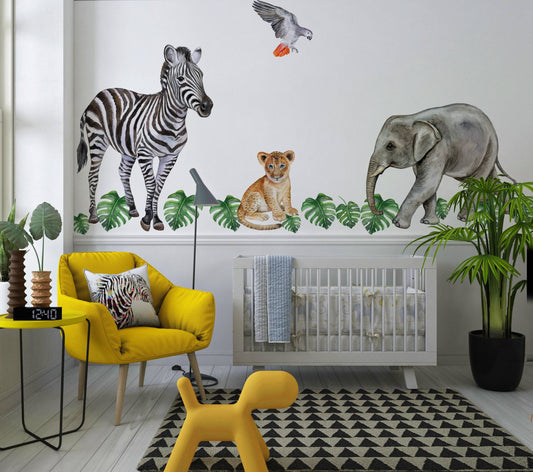 Watercolor big wall sticker set for kids, safari animals, wall decal, cub, africa, watercolor decal set, nursery, peel and stick, nursery wall sticker for nursery and home wall decor.