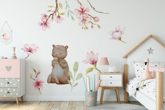 Bear and Flowers Wall Stickers