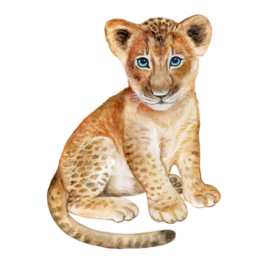Watercolor big wall sticker set for kids, lion cub for nursery and home wall decor.