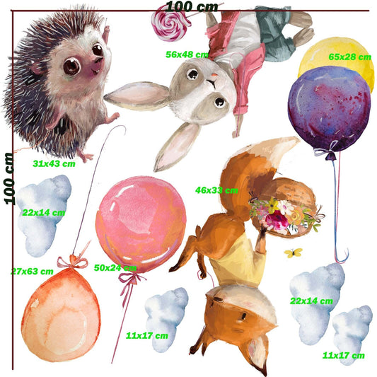 Animals Balloons Kids Wall Stickers, Childrens Wall Decor