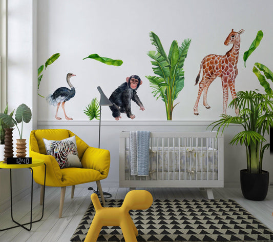 Watercolor big wall sticker set for kids, safari animals, wall decal, cub, africa, watercolor decal set, nursery, peel and stick, nursery wall sticker for nursery and home wall decor.