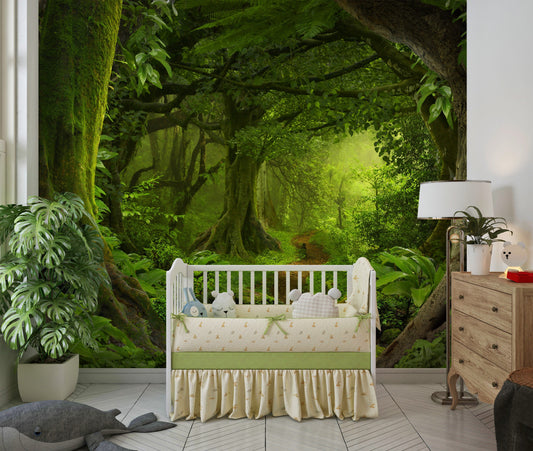 Watercolor fantasy enchanted magical forest - large wall mural ... for nursery and home wall decor.