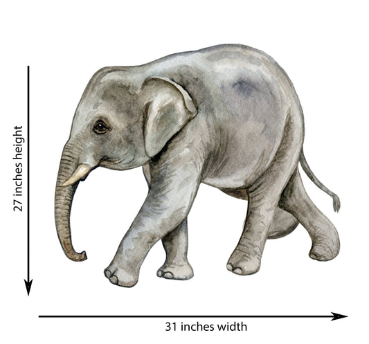 Watercolor big wall sticker set for kids, baby elephant for nursery and home wall decor.