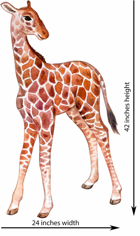 Watercolor big wall sticker set for kids, baby giraffe for nursery and home wall decor.