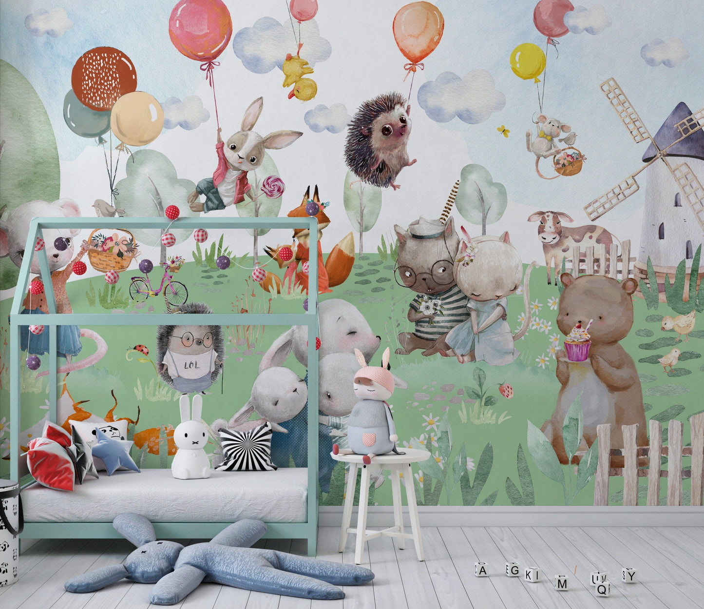 Animals Mural Wallpaper, Nursery Wallpaper, Nursery Farm Animals Wallpaper