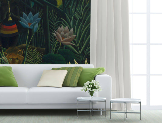 The Dream jungle by Rousseau Wallpaper, jungle wallpaper , tropical wallpaper, vintage botanical rainforest wallpaper peel and stick