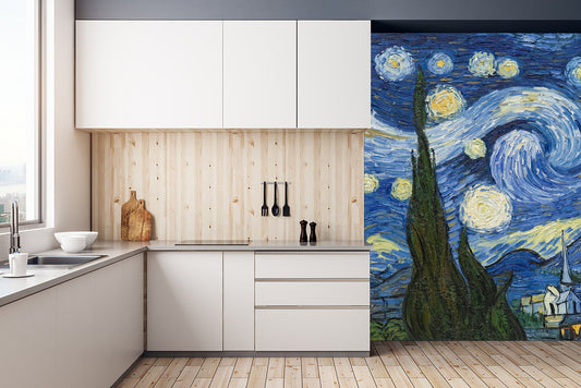 Watercolor starry night by van gogh wallpaper peel and stick for nursery and home wall decor.