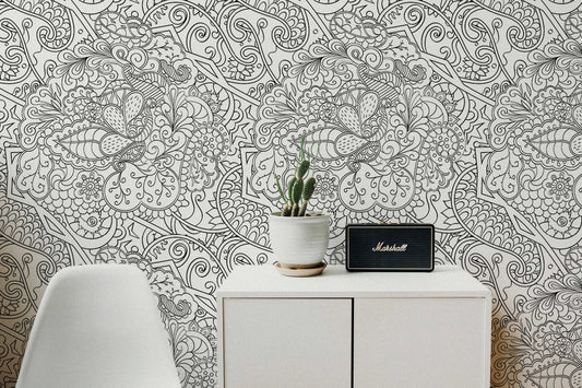 Watercolor sketched ornament | removable wallpaper | pattern #243 for nursery and home wall decor.