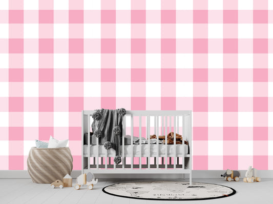 Watercolor pink gingham wallpaper  peel and stick wallpaper  re... for nursery and home wall decor.