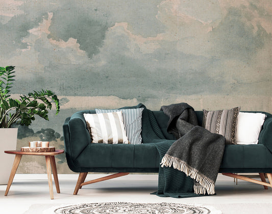 Vintage Clouded Wall Mural, Sky Scene Wallpaper, Vintage removable wallpaper, Repositionable, Peel and Stick, Vintage wall art,Temporary art