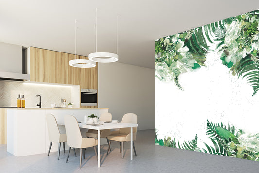 Tropical Green Leaf Removable Wallpaper, Leaves, Jungle, Floral Watercolor wall mural, Peel and stick, Wall decor, Temporary wallpaper