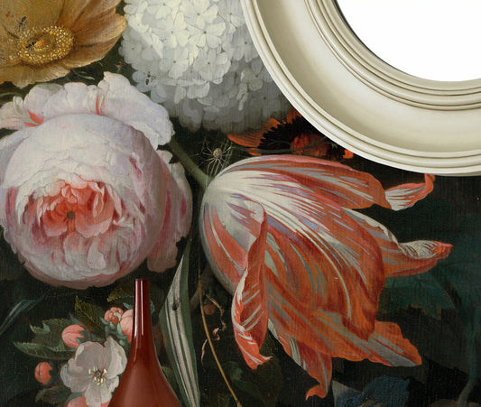 A Hanging Bouquet of Flowers, Dark floral peel and stick wallpaper, Oil painting, Wall mural, Dark flowers, Dark wall mural, Temporary art