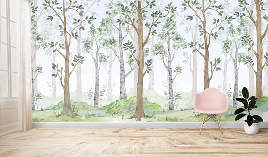 Watercolor wallpaper for nursery and home wall decor.
