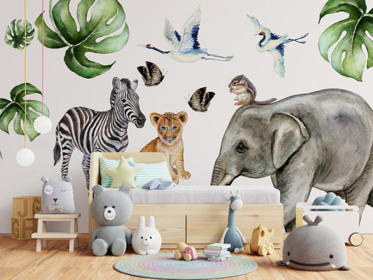 Watercolor savanna wall decals, wall cover, design, nursery, illustration, wall art #1 for nursery and home wall decor.