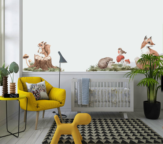 Watercolor big wall sticker set for kids, nursery wall sticker, big set forest animals, nursery woodland,  hand painted, watercolor, forest buddies for nursery and home wall decor.