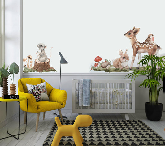 Watercolor big wall sticker set for kids, nursery wall sticker, big set forest animals, nursery woodland,  hand painted, watercolor, forest buddies 2 for nursery and home wall decor.