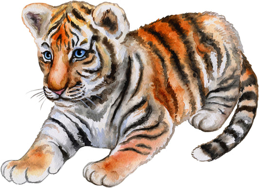 Watercolor big wall sticker set for kids, tiger cub for nursery and home wall decor.