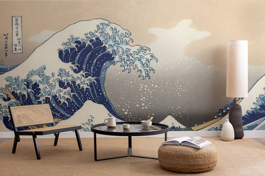 The Great Wave off Kanagawa by Hokusai Wallpaper Mural, Removable Wallpaper Blue Contemporary Wallpaper, Peel and Stick Great Wave Wallpaper