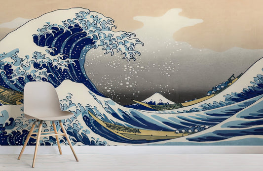 The Great Wave off Kanagawa by Hokusai Wallpaper Mural, Removable Wallpaper Blue Contemporary Wallpaper, Peel and Stick Great Wave Wallpaper