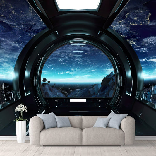 Watercolor outer space views from the spaceship removable large... for nursery and home wall decor.