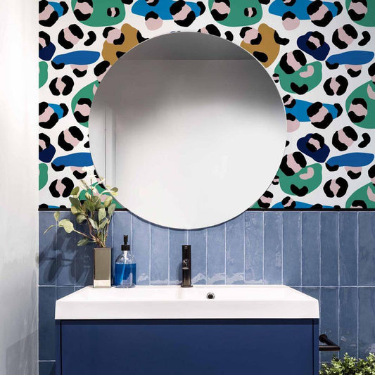 Cool Like You Wallpaper in Cobalt Blue, Mustard and Jungle Green, Removable Wallpaper, Temporary Wallpaper, Minimalist, Peel and Stick
