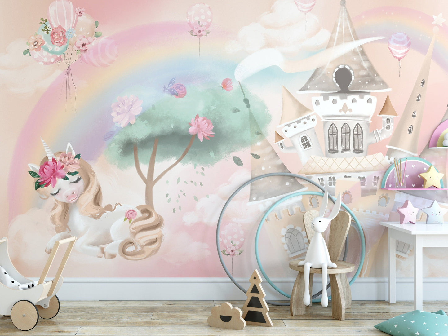 Unicorn and Castle Princess Wall Mural