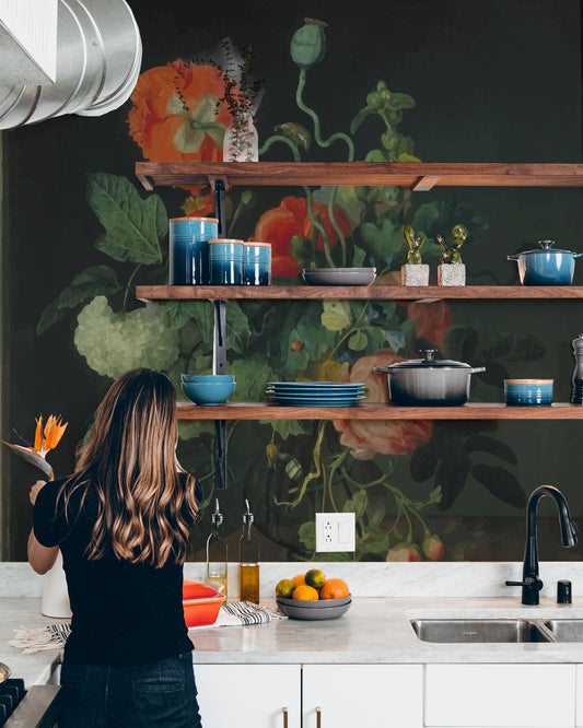 Old Vintage Mural  , Wall Mural, Floral Wallpaper, Self adhesive, Temporary wallpaper,  #4DF