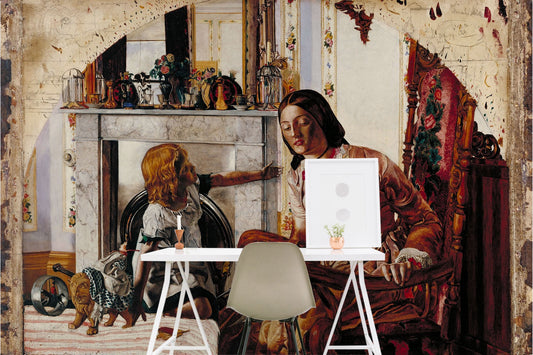 Watercolor mother and child mural for nursery and home wall decor.