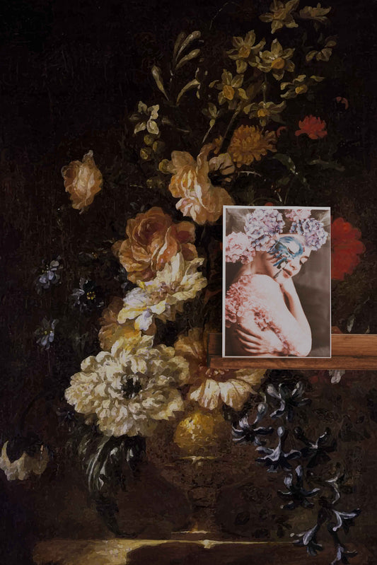 Watercolor vintage dark floral mural mural for nursery and home wall decor.