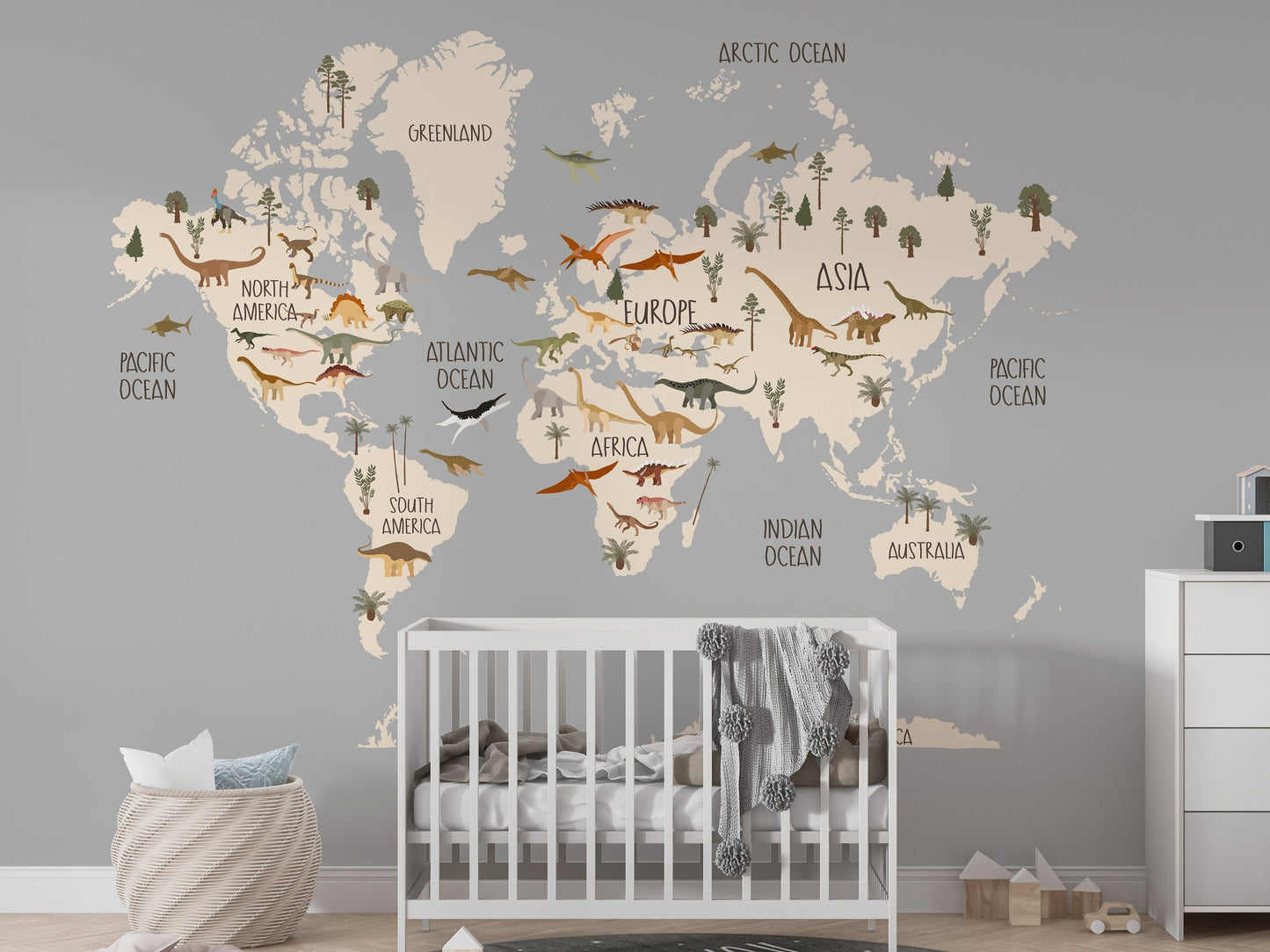 Dinosaur Bedroom Wallpaper, World's Map Wallpaper