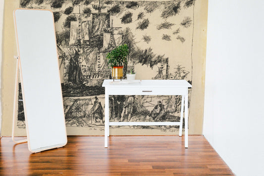 Watercolor on the quay mural for nursery and home wall decor.