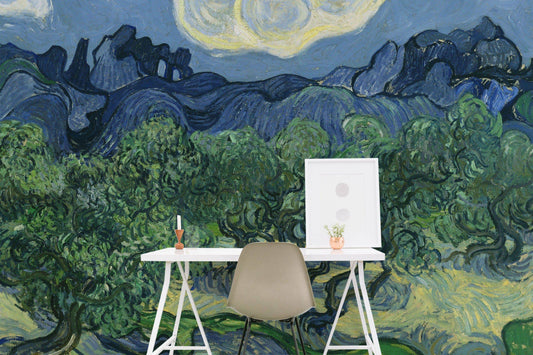 The Olive Trees  , Removable Wallpaper, Wall mural, Temporary Wallpaper, Watercolor Mural, Self adhesive,  #42