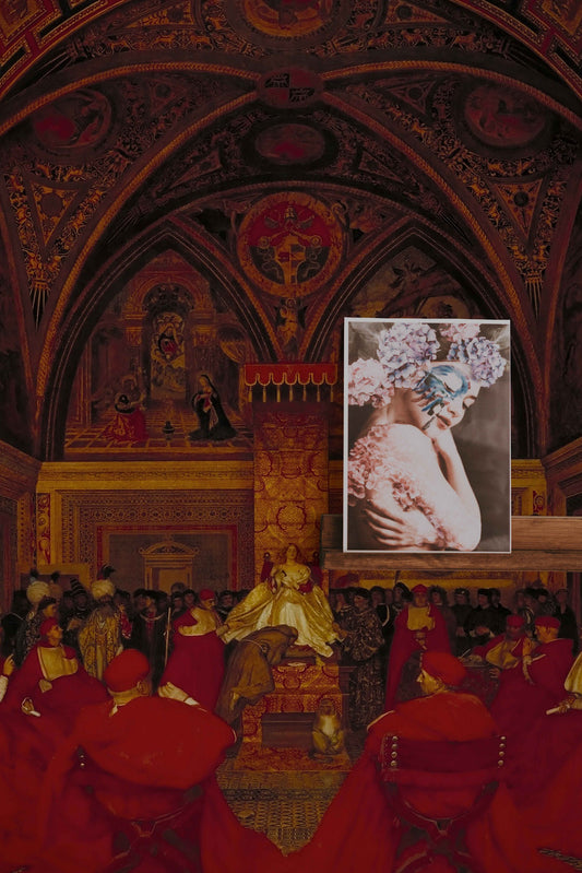 Watercolor lucretia borgia reigns in the mural for nursery and home wall decor.