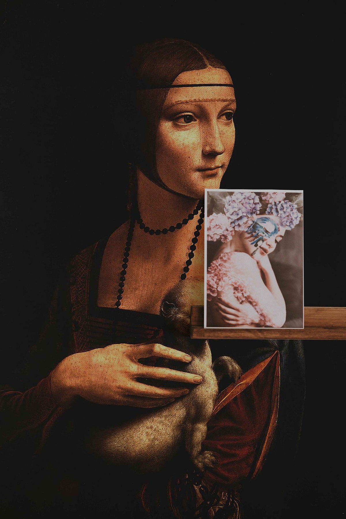 Watercolor the lady with an ermine mural for nursery and home wall decor.