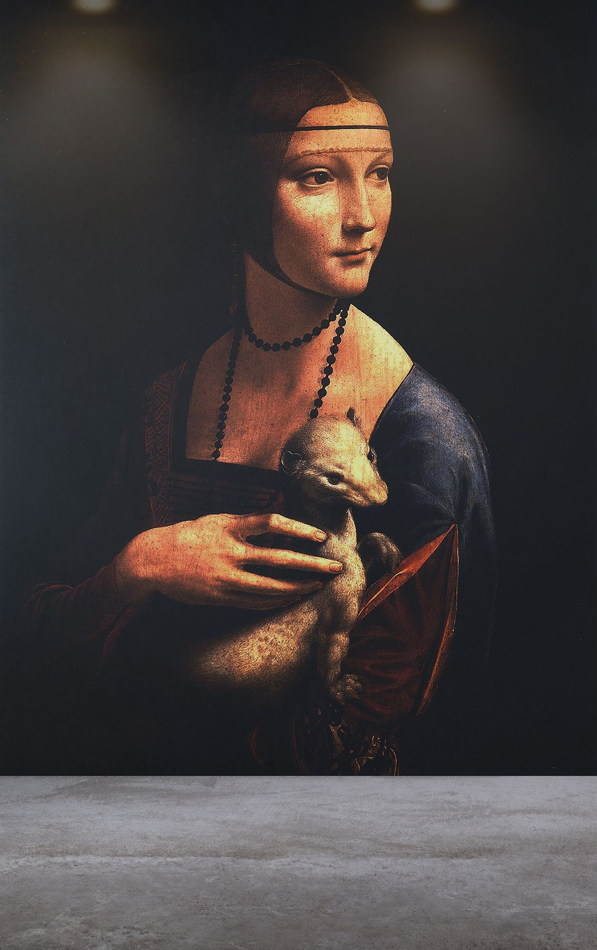 Watercolor the lady with an ermine mural for nursery and home wall decor.