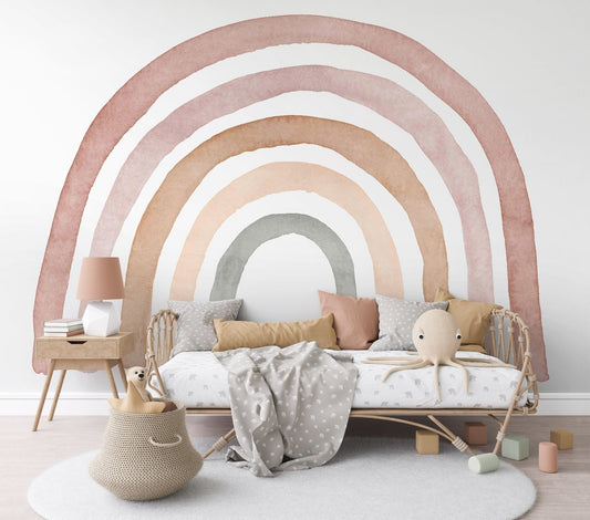 Watercolor decal rainbow decal sweet neutral boho - rainbow nursery peel and stick wall decal - no background for nursery and home wall decor.