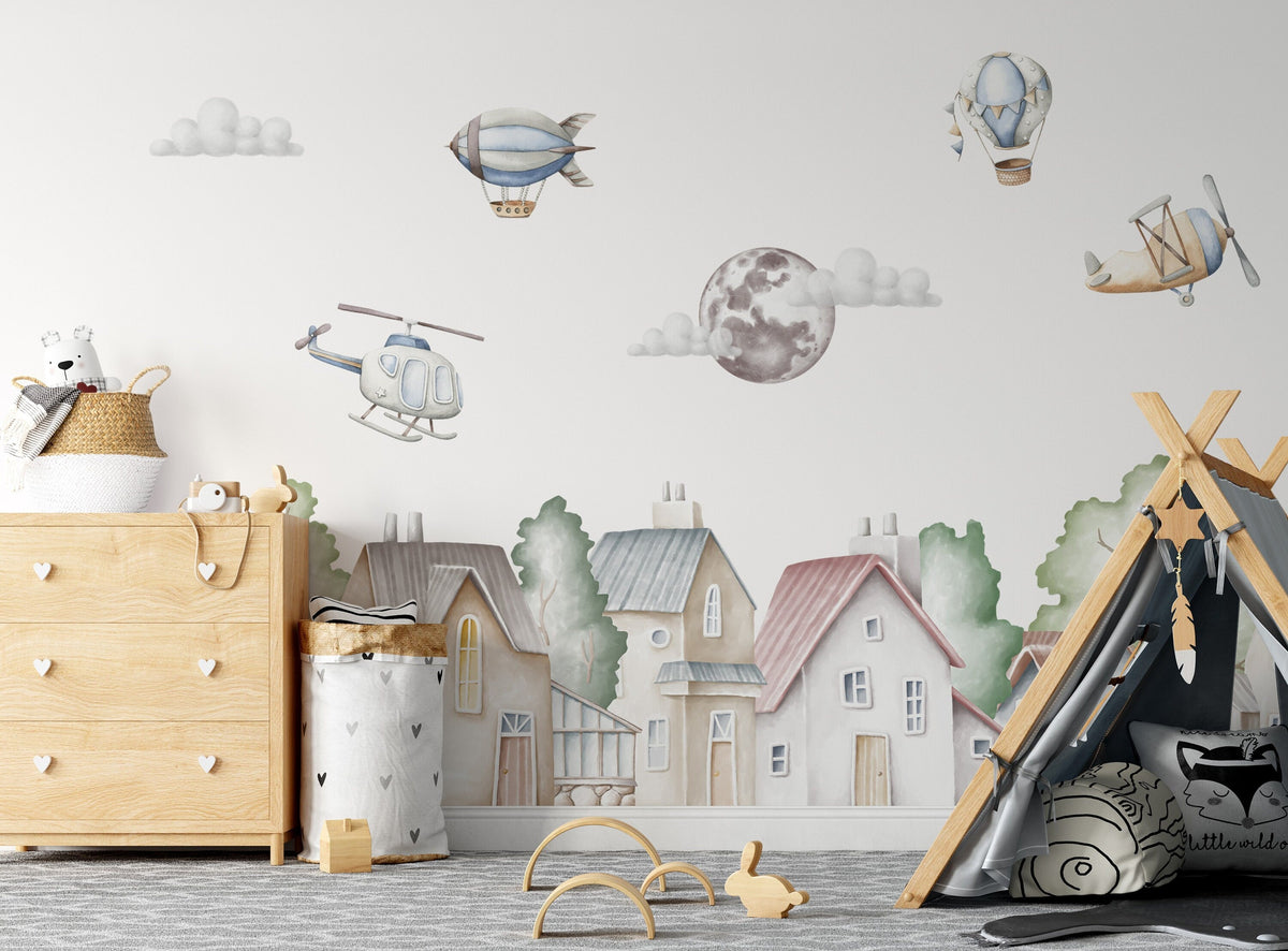 Town Wall Stickers, City Wall Decals - Unique Wall Decal by Wonderwallsboutique