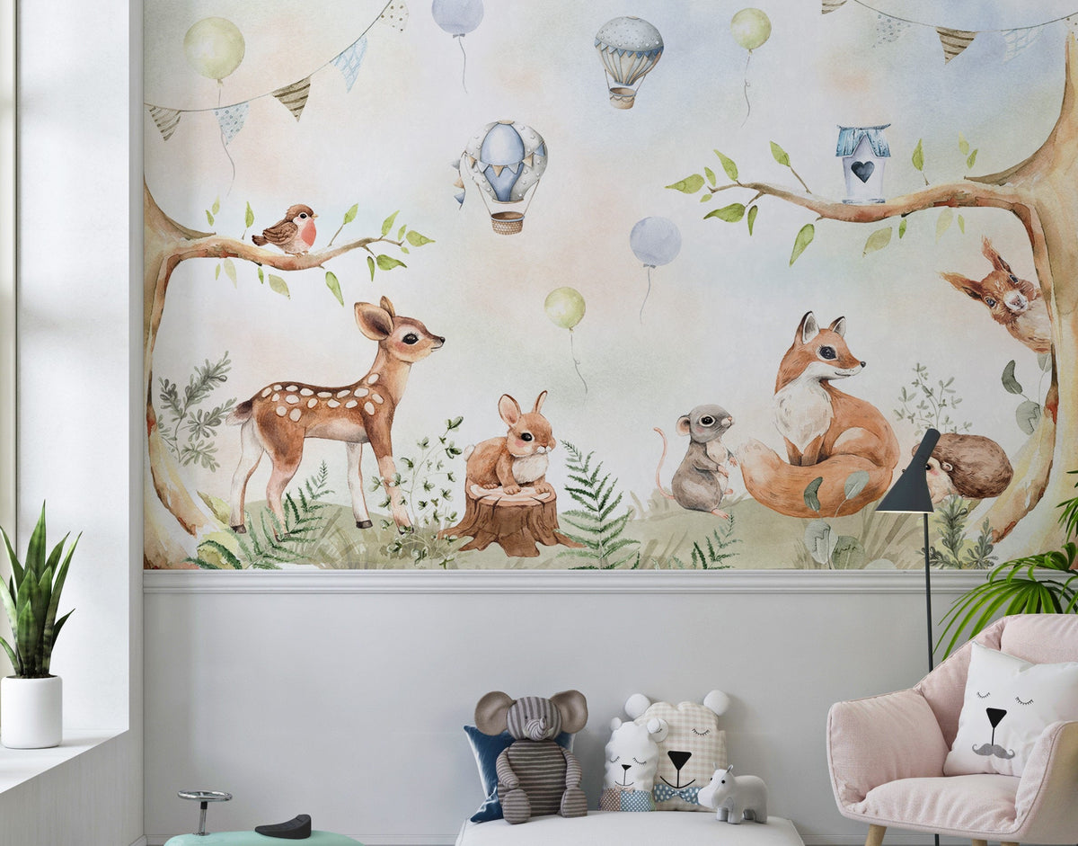 Cute Forest Mural Wallpaper - Unique Wall Decal by Wonderwallsboutique