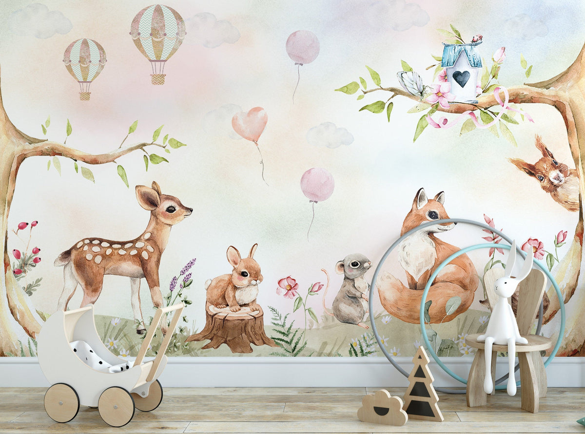 Cute Forest Mural Wallpaper - Unique Wall Decal by Wonderwallsboutique